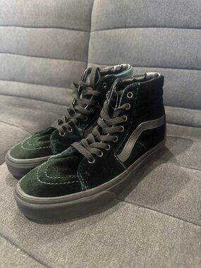 Vans Men's High-Top Velvet Sneakers in Dark Green and Black
